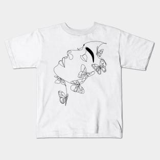 Woman with butterfly Line Art Kids T-Shirt